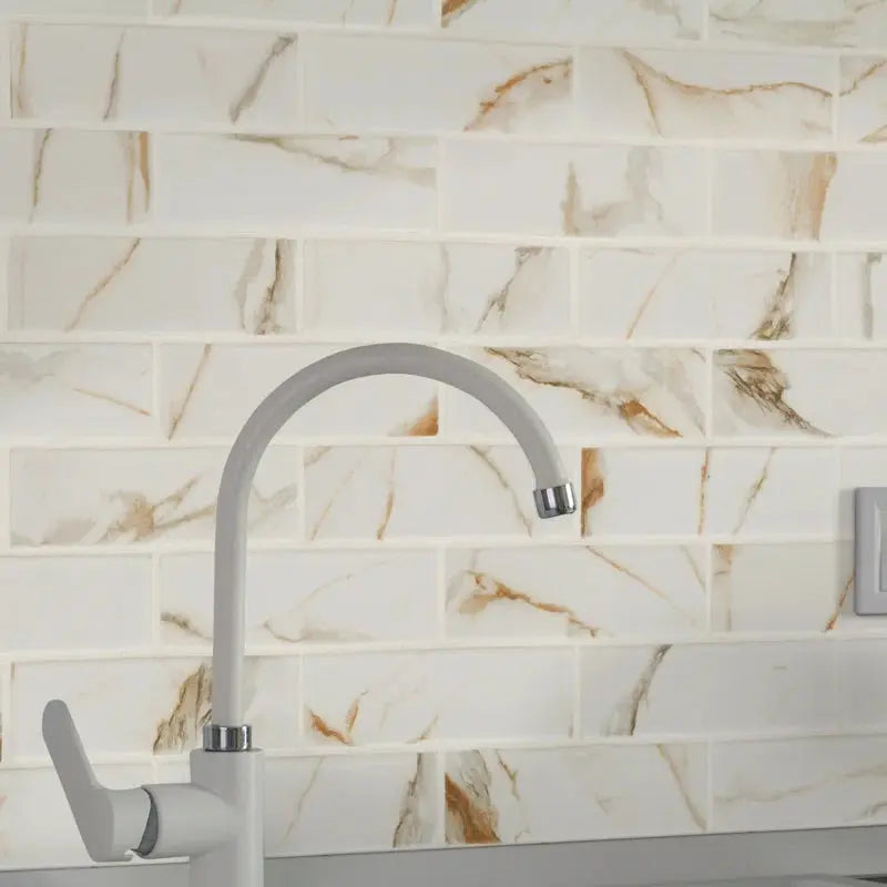 Calcatta Gold Subway 11.46" X 11.69" Matte Porcelain Mosaic Tile