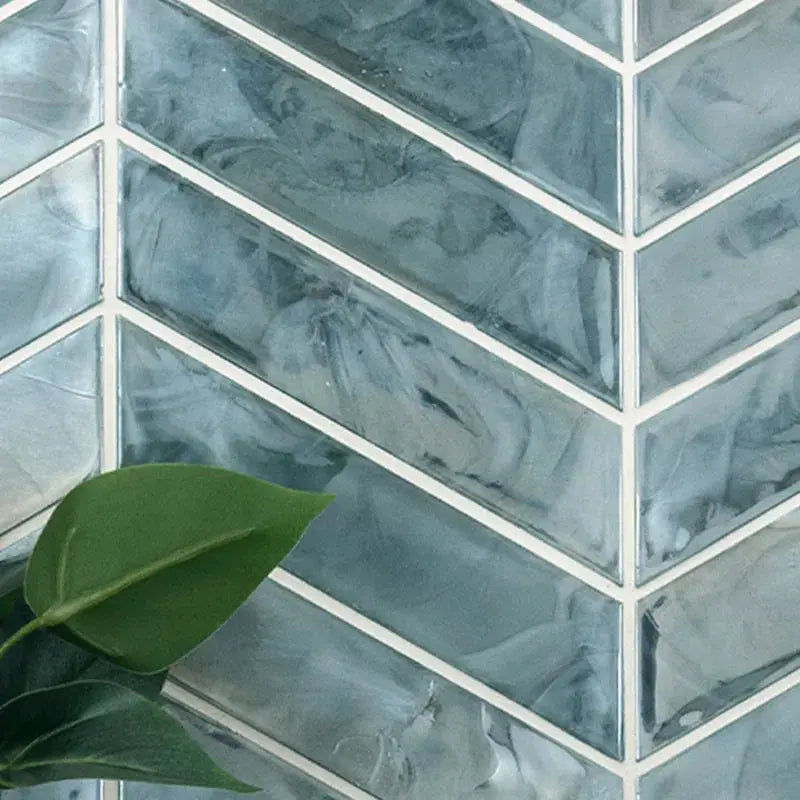 Blue Shimmer Chevron 9.95 In. X 11.85 In. Glass Mesh-Mounted Mosaic Wall Tile