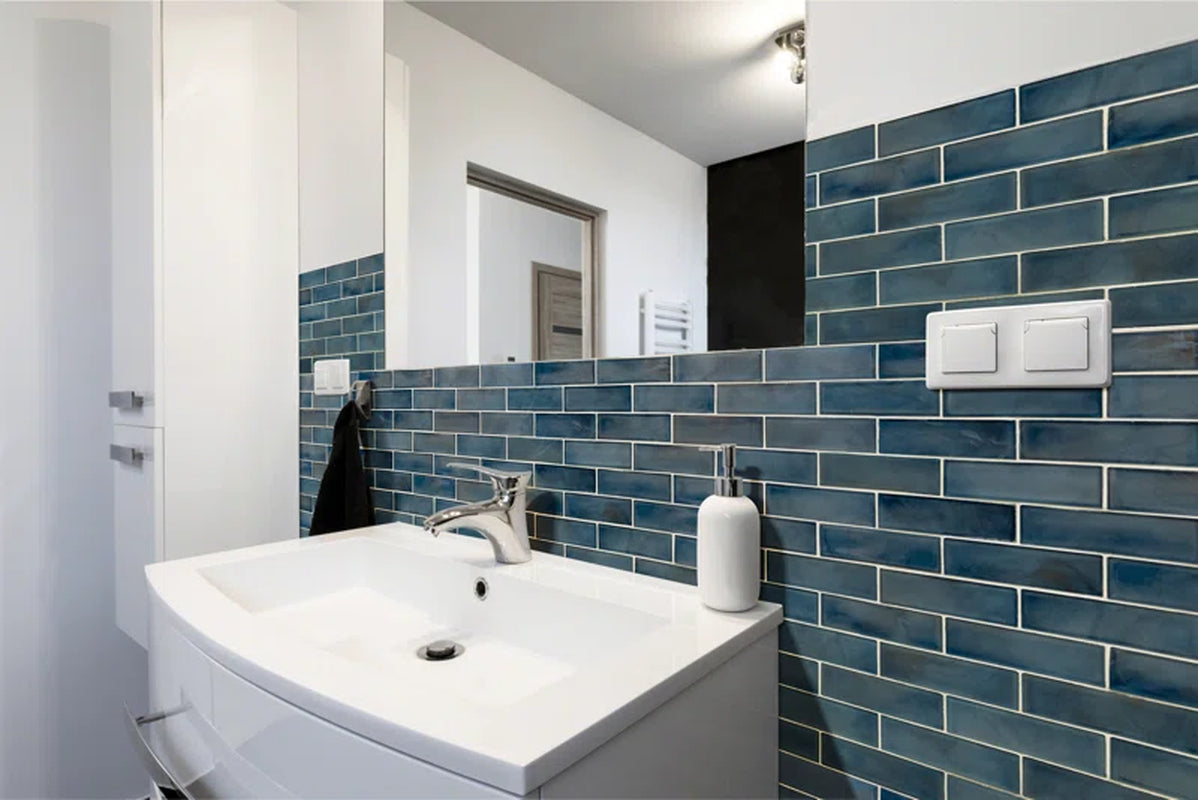 Blue Shimmer Subway 11.75 In. X 11.75 In. Glass Mesh-Mounted Mosaic Wall Tile