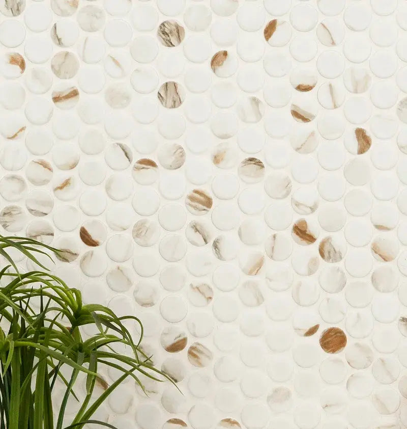 Calacatta Gold Matte round 10.49" X 11.81" Matte Porcelain Mosaic Tile