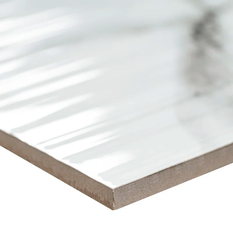 Dymo Statuary Stripe 12" X 24" White Glossy Ceramic Wall Tile