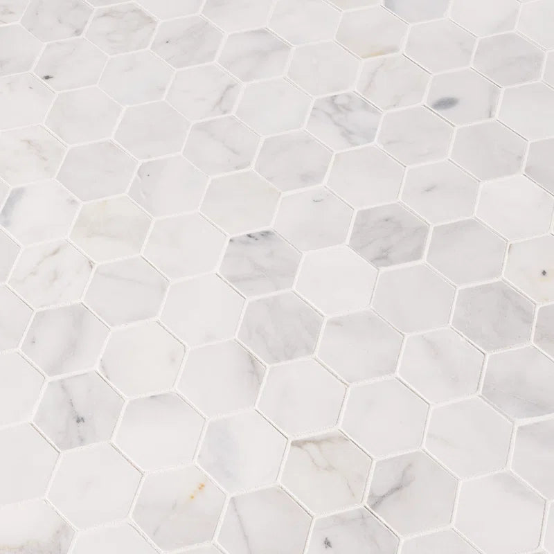 Calacatta Cressa Hex Honed 2" X 2" Marble Mosaic Tile