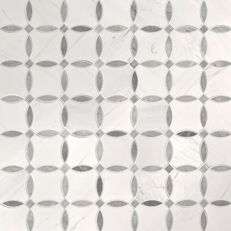 Bianco Dolomite Lola 10.25" X 10.25" Polished Marble Mosaic Floor and Wall Tile