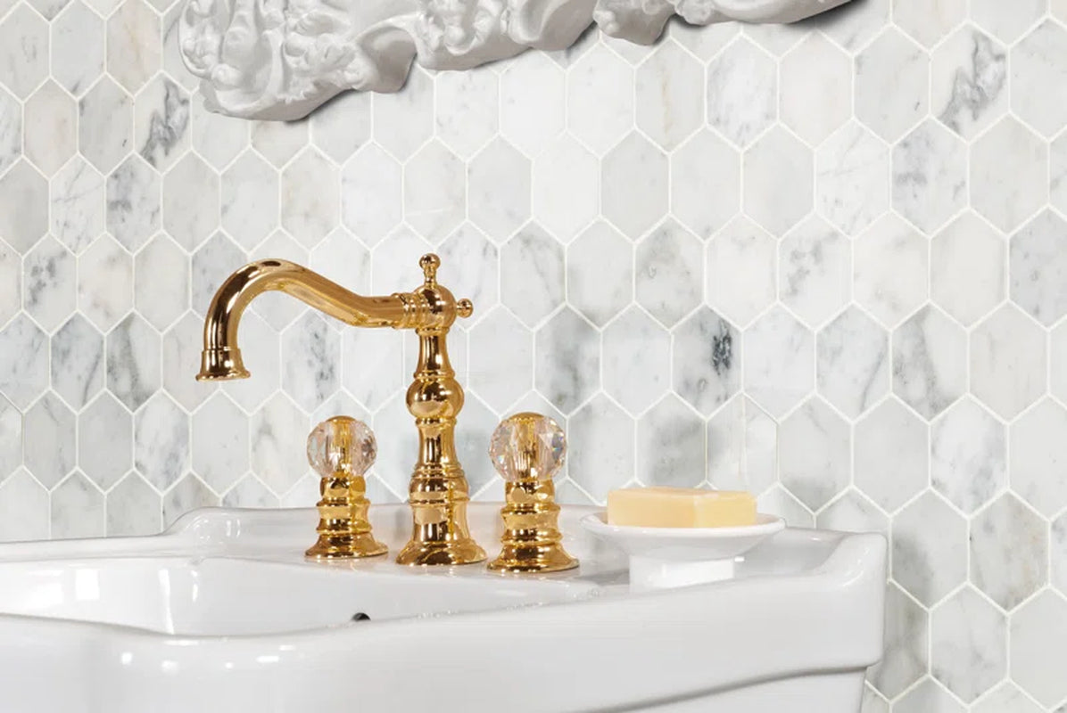 Carrara White Hexagon 11.75" X 12" Honed Marble Mesh-Mounted Mosaic Tile