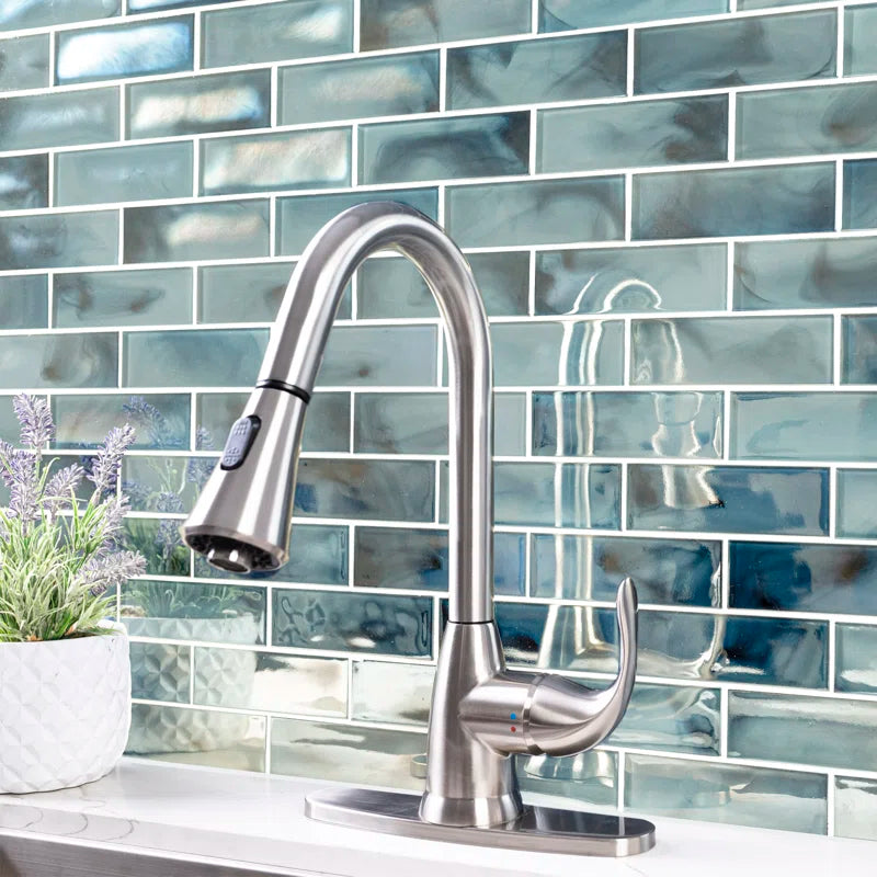 Blue Shimmer Subway 11.75 In. X 11.75 In. Glass Mesh-Mounted Mosaic Wall Tile