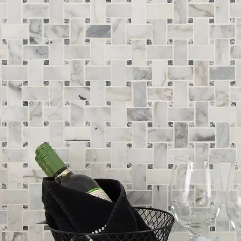Calacatta Cressa Basket Weave 11.38" X 12.38" Honed Marble Floor and Wall Tile
