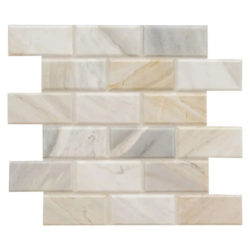 Athena Gold 2" X 4" Honed and Beveled Marble Mesh Mounted Mosaic Tile